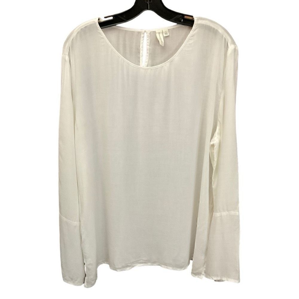 Treasure & Bond Tunic Blouse Round Neck White Ivory Button Keyhole Back Large
